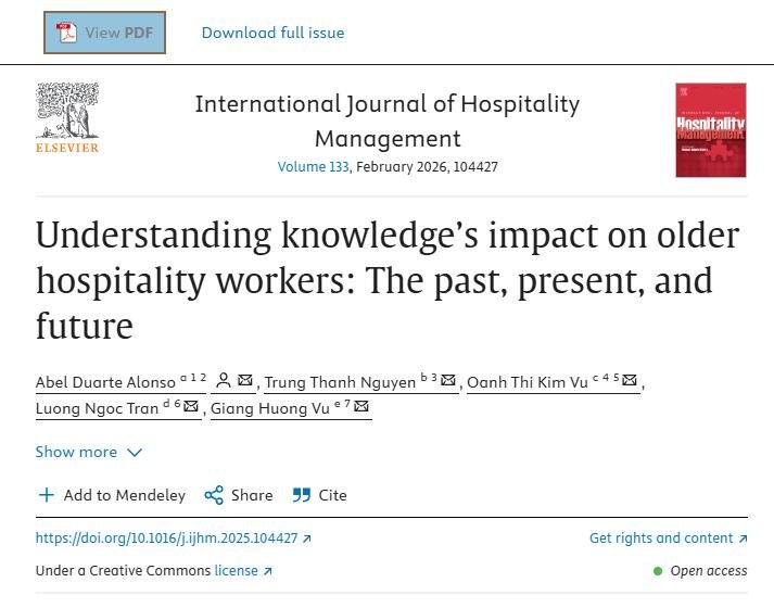 Bài báo Understanding knowledge's impact on older hospitality workers, International Journal of Hospitality Management